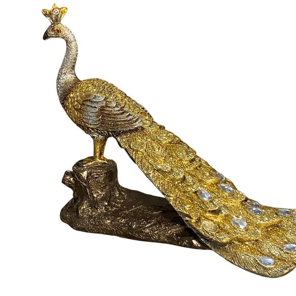 Home Centre Corsica Mayur Polyresin Standing Peacock Figurine Gold Silver - Picture 11 of 15